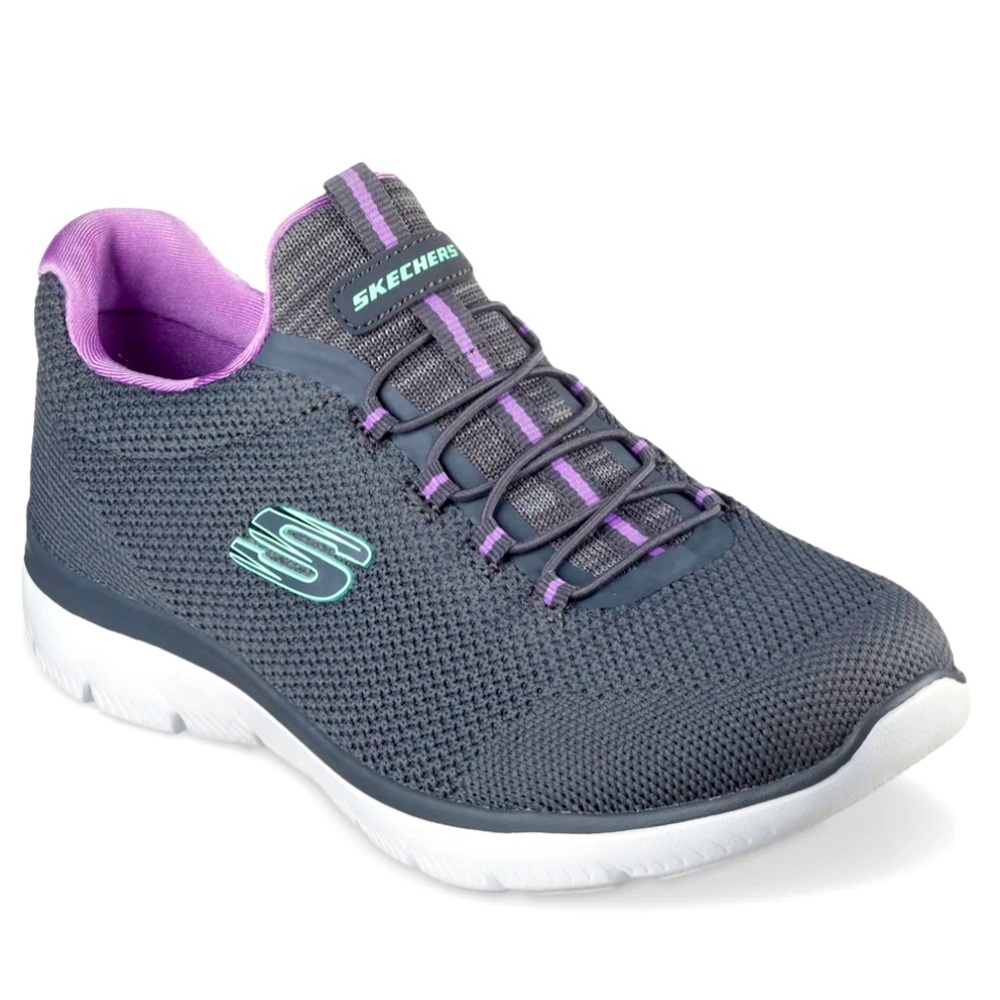 SKECHERS CLASSIC “SUMMITS” WOMENS SLIP-ON Charcoal/Lavender SNEAKERS